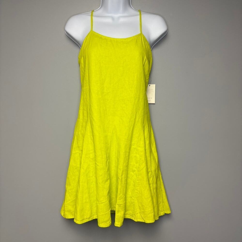 NWT a new day Neon Green Linen Halter A-Line Cover Up Dress Sz S